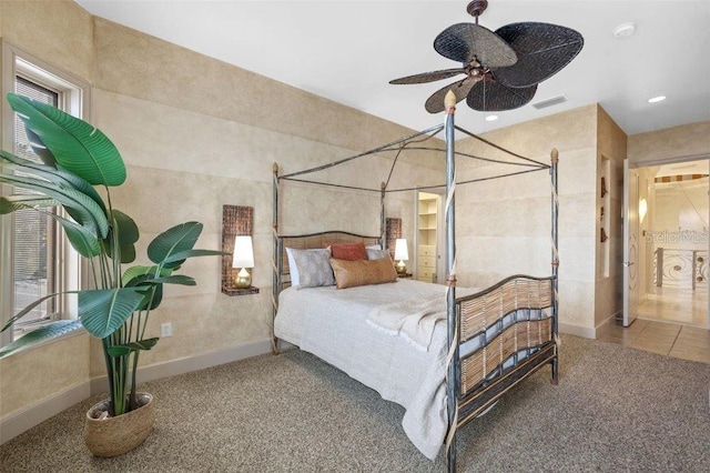 bedroom with carpet floors and ceiling fan