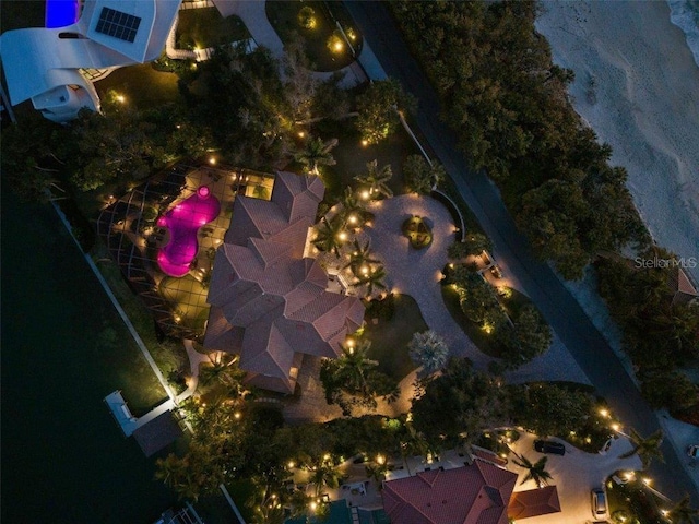 view of aerial view at twilight