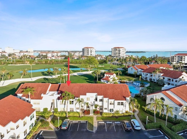 bird's eye view featuring a water view