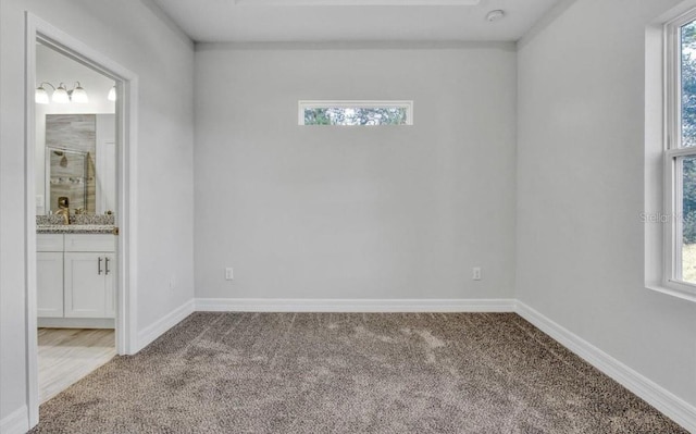 empty room featuring light colored carpet and a healthy amount of sunlight