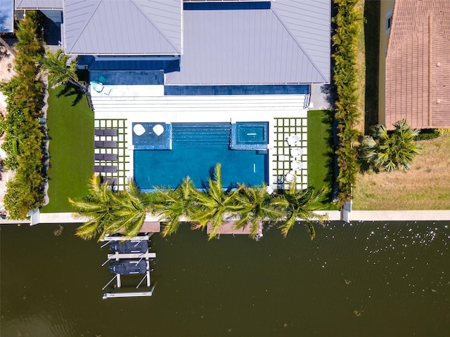 bird's eye view featuring a water view