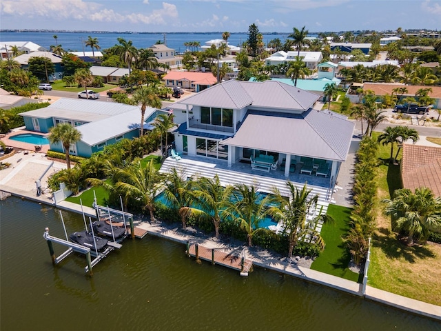 drone / aerial view featuring a water view