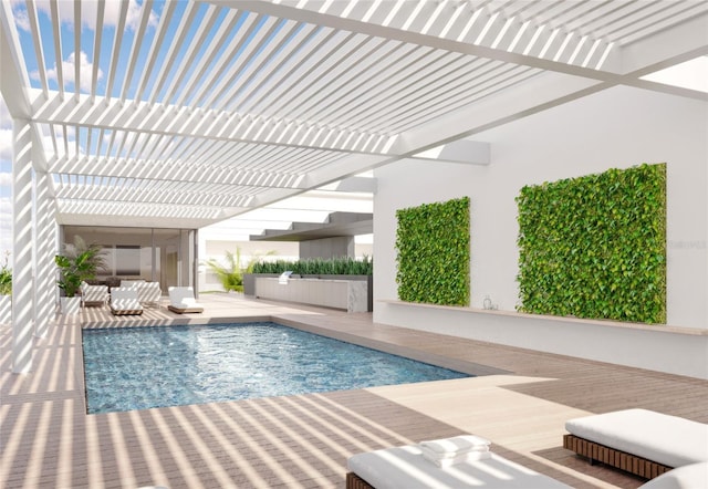 view of swimming pool featuring a pergola and a patio area