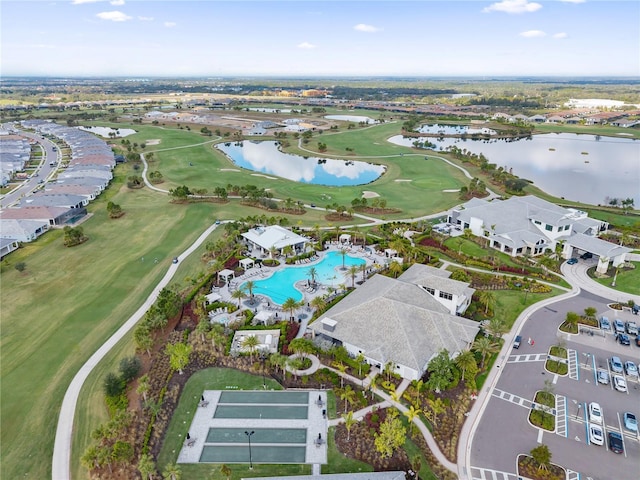 aerial view with a water view