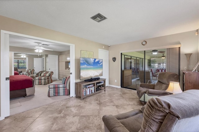 living room with a textured ceiling