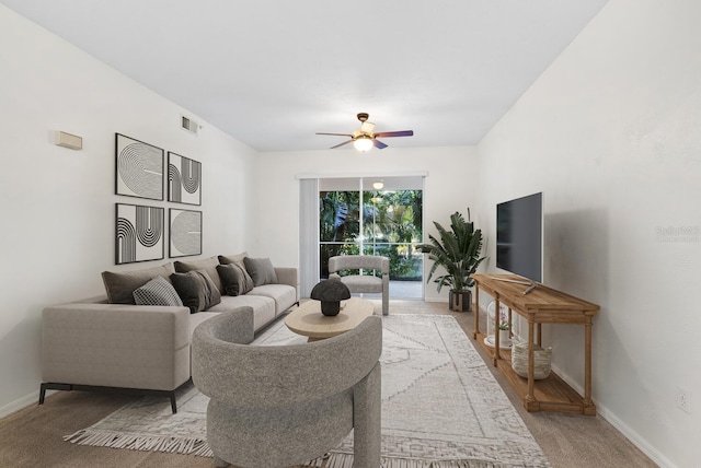 living room with ceiling fan