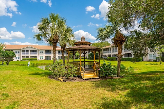 view of community with a gazebo and a lawn