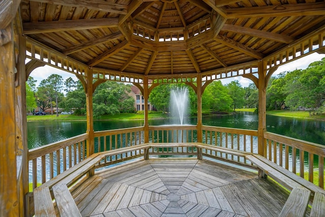 dock area featuring a gazebo and a water view