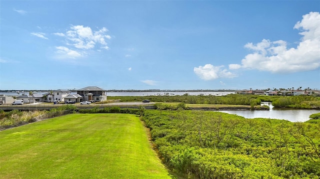 view of yard featuring a water view