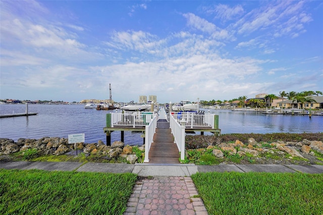 dock area with a water view