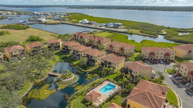 aerial view with a water view