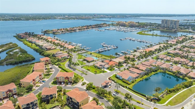 aerial view with a water view