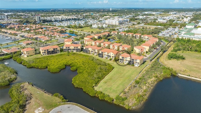 aerial view with a water view