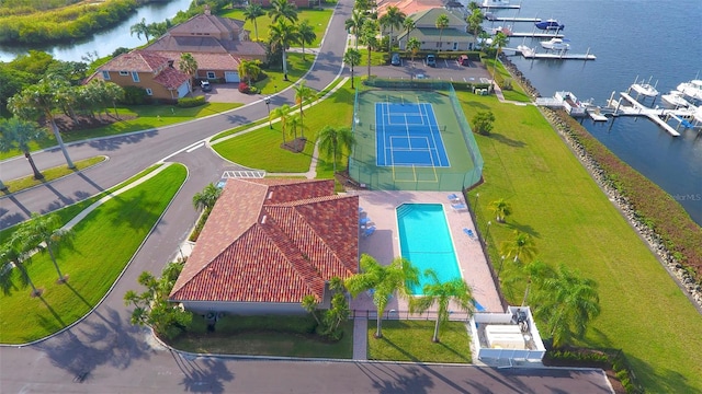 aerial view with a water view