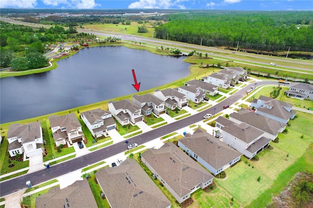 aerial view featuring a water view