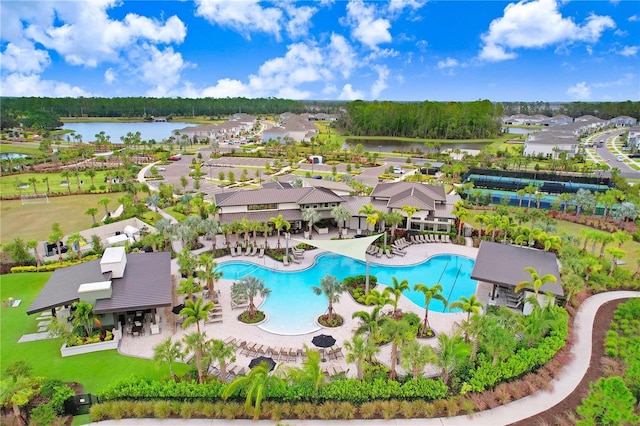 aerial view with a water view