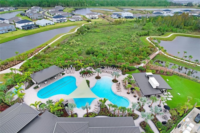 aerial view with a water view