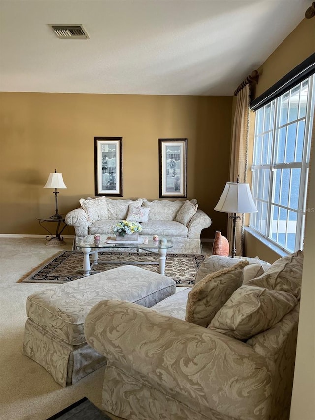 living room featuring carpet floors