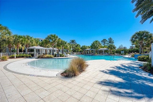 view of swimming pool with a patio