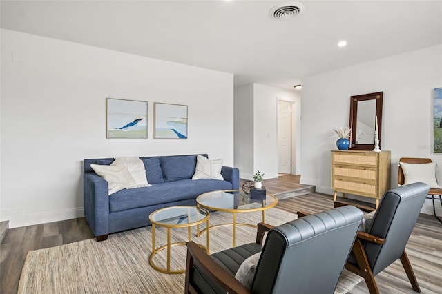 living room with hardwood / wood-style flooring