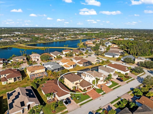 bird's eye view featuring a water view