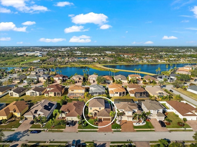 aerial view featuring a water view