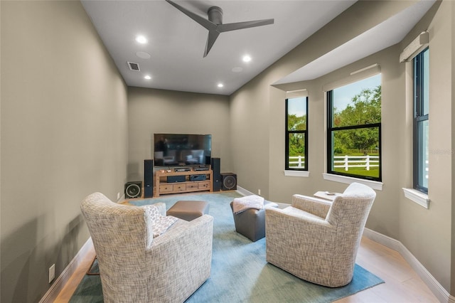 living room with ceiling fan