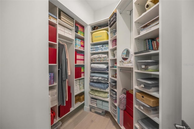 walk in closet with light wood-type flooring