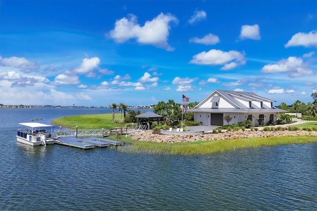 view of water feature with a gazebo and a boat dock