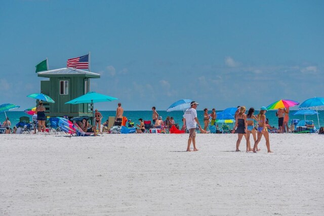 exterior space featuring a view of the beach