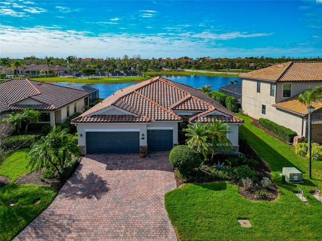 aerial view with a water view