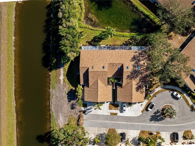 aerial view with a water view