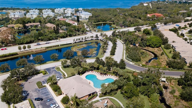 bird's eye view featuring a water view