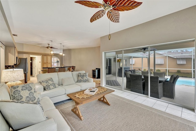 view of tiled living room