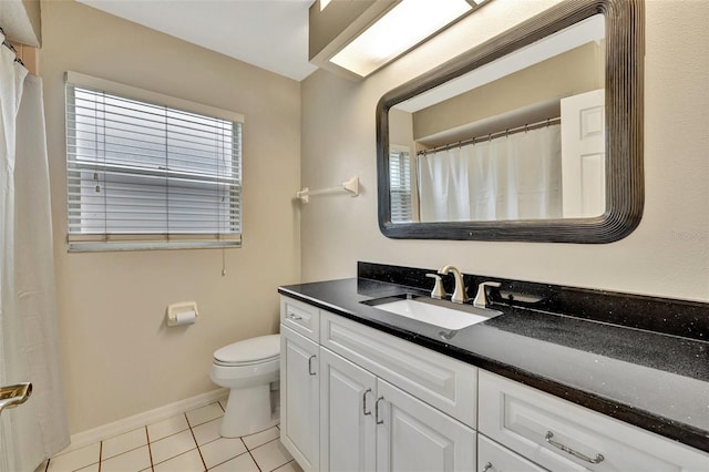 bathroom with tile patterned flooring, vanity, and toilet