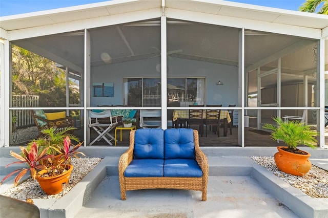 exterior space with lofted ceiling