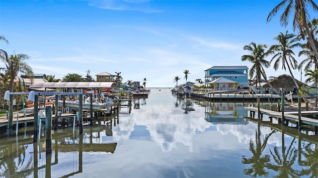 view of dock with a water view