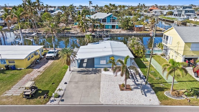 aerial view featuring a water view