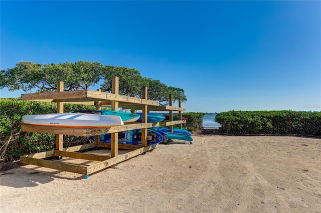 view of play area featuring a water view