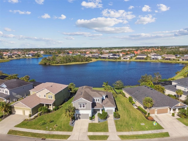 aerial view with a water view