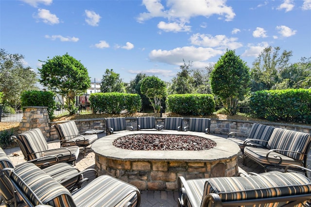 view of patio with an outdoor fire pit