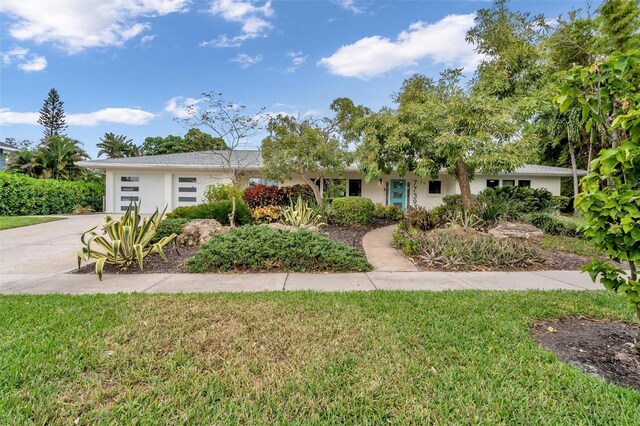 ranch-style home with a front lawn