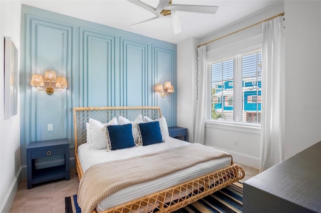 bedroom featuring ceiling fan