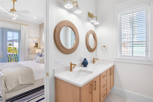 bathroom with vanity and ceiling fan