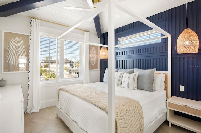 bedroom featuring parquet floors