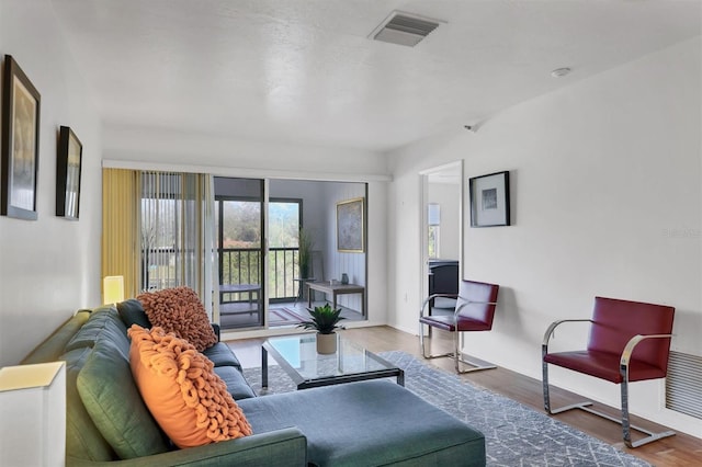 living room with hardwood / wood-style flooring