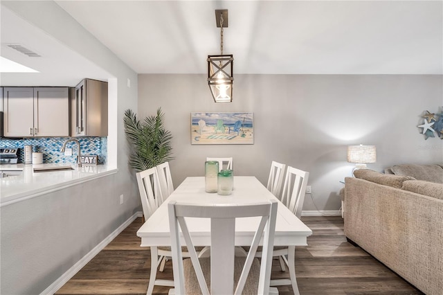 dining area featuring dark hardwood / wood-style floors and sink