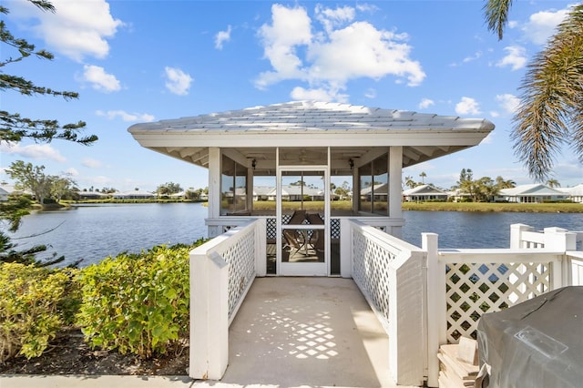 view of dock featuring a water view