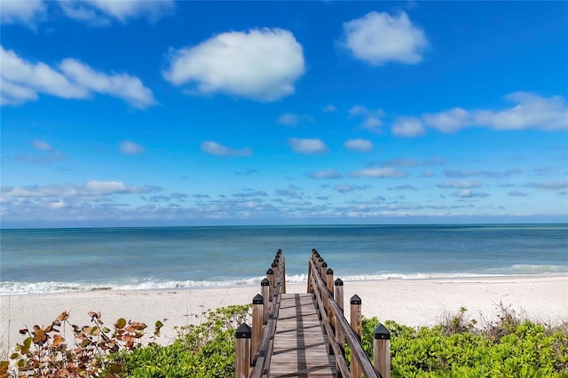 property view of water with a beach view