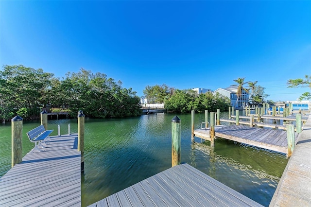 view of dock with a water view